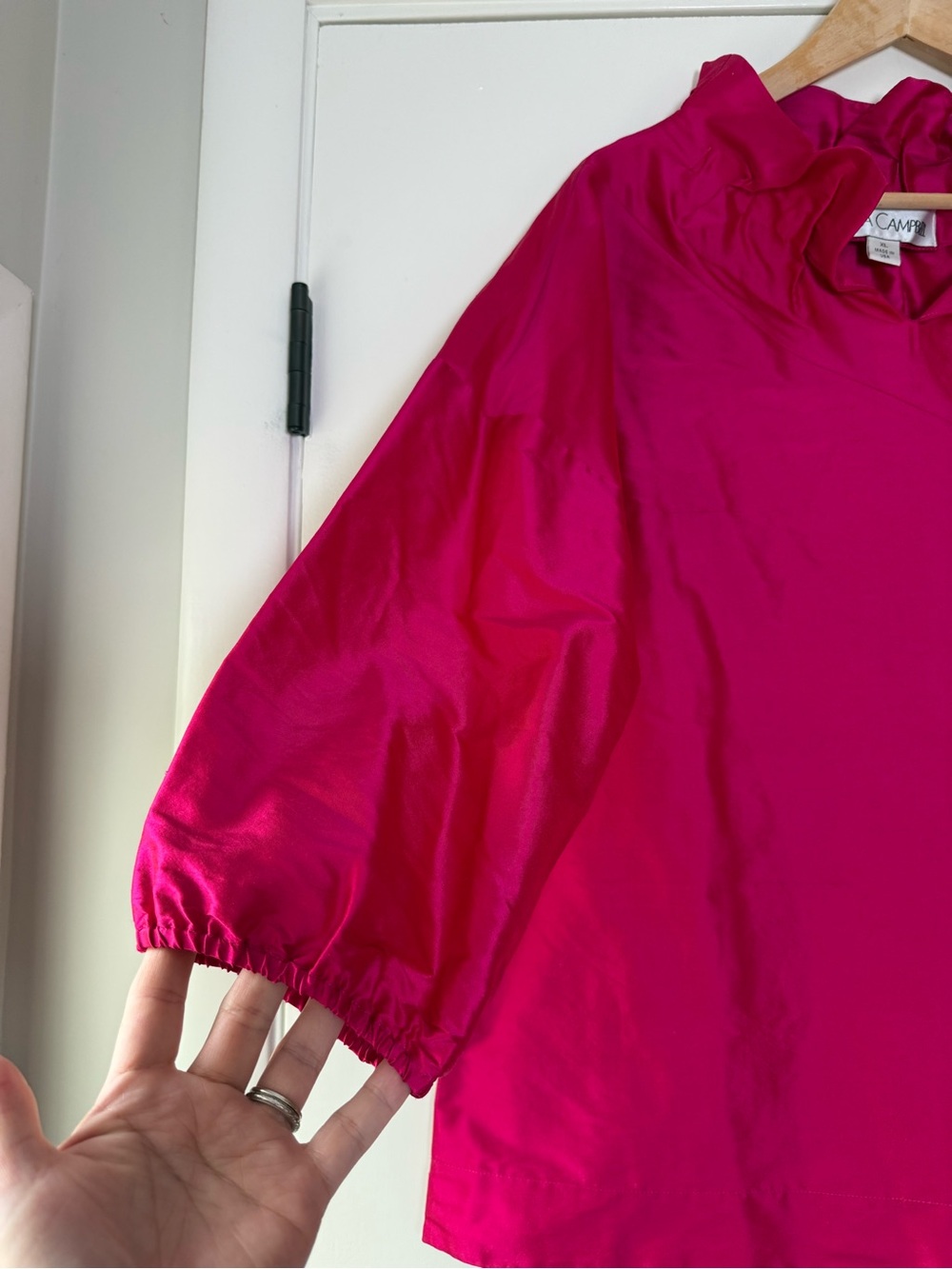 Sara Campbell 100% Silk Ruffle Neck Blouse Party Preppy Romantic A-Line Vibrant - Picture 4 of 6